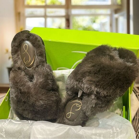 SAM EDELMAN Jeane Furry Slip-on Cross Band Slippers Size 6 - Picture 7 of 12